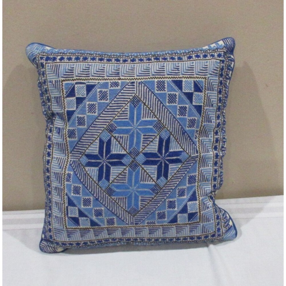 Arabic Al-Rukn Embroidery & Handmade Works Pillow Blue 15" Sq Decor Needlepoint